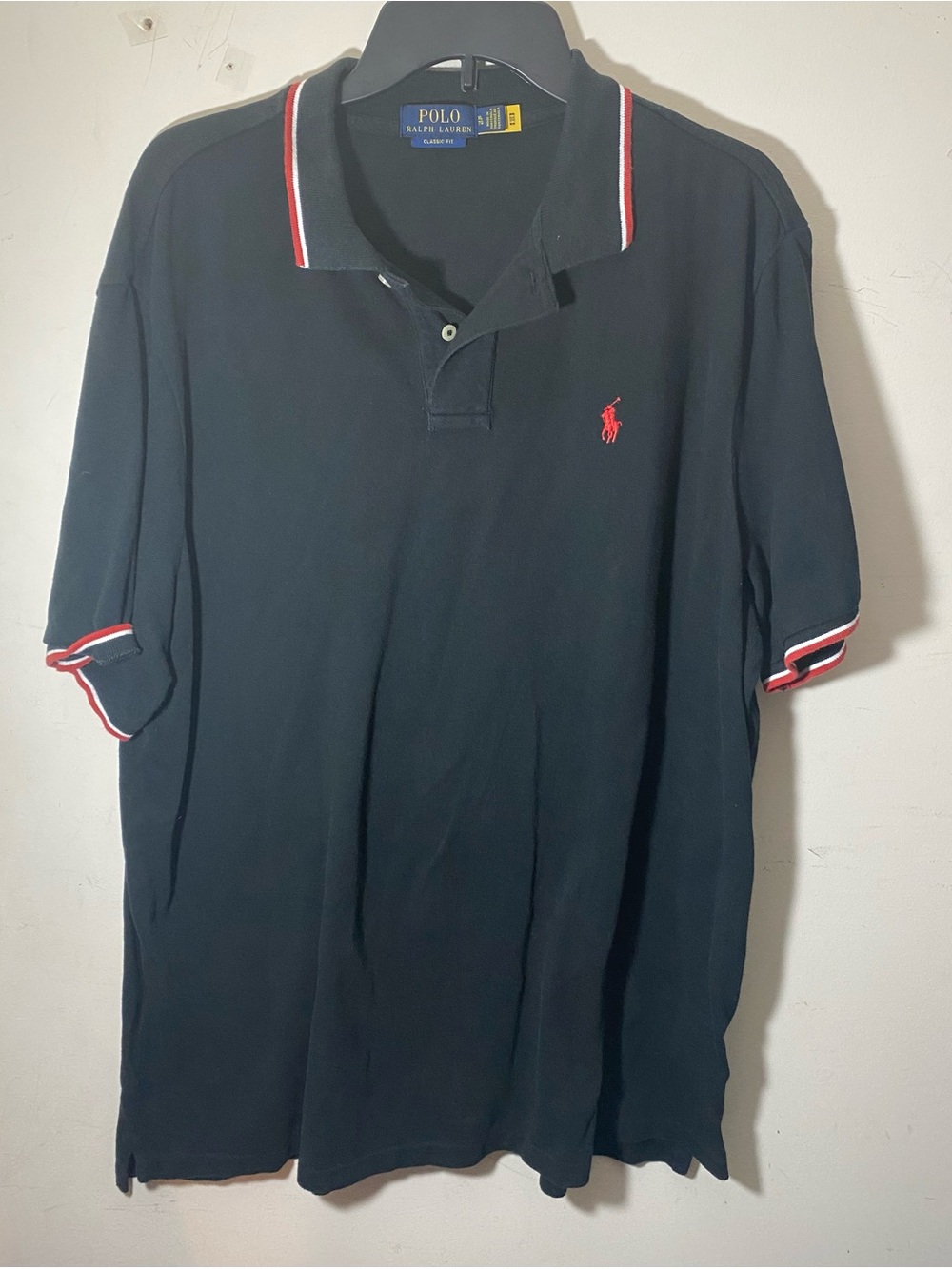 Ralph Lauren Men’s Black Polo with Red Pony and White-Red Trim